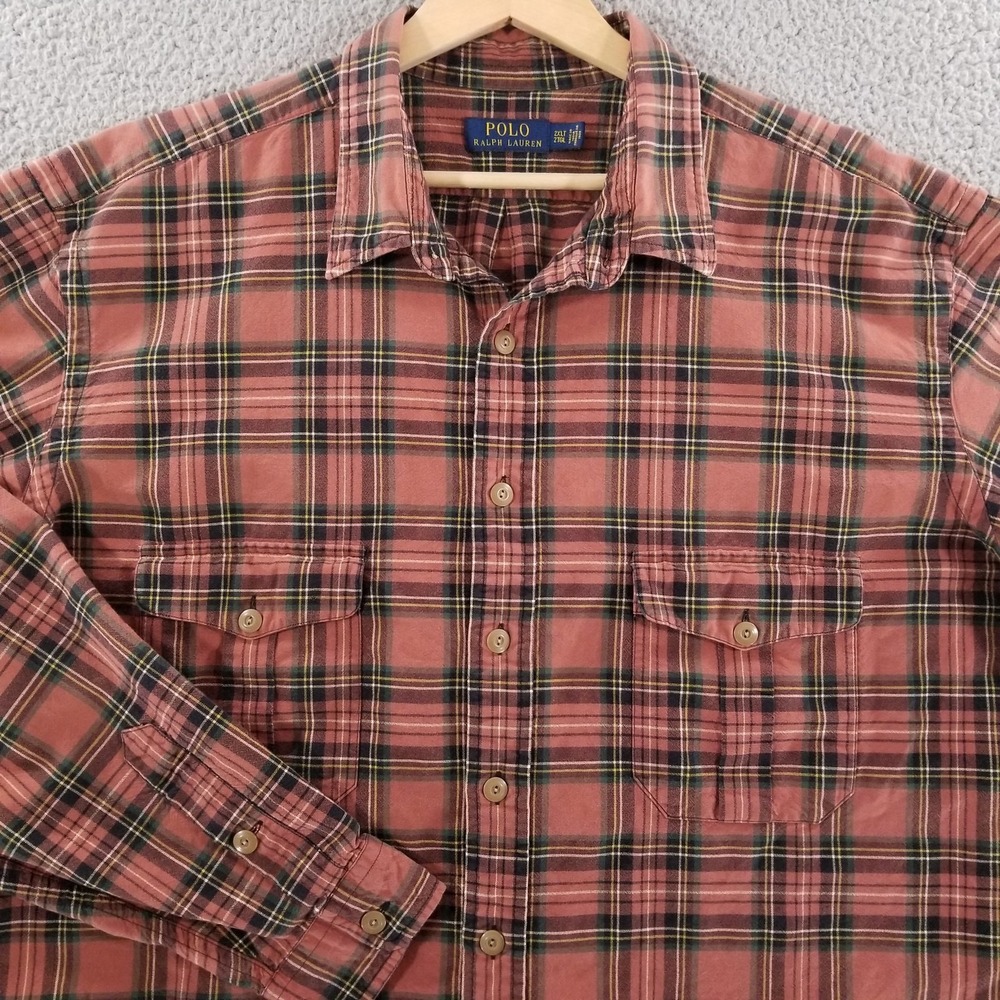 Polo Ralph Lauren Shirt Mens 2XLT Brown Plaid Button Down Casual Dress Oxford
